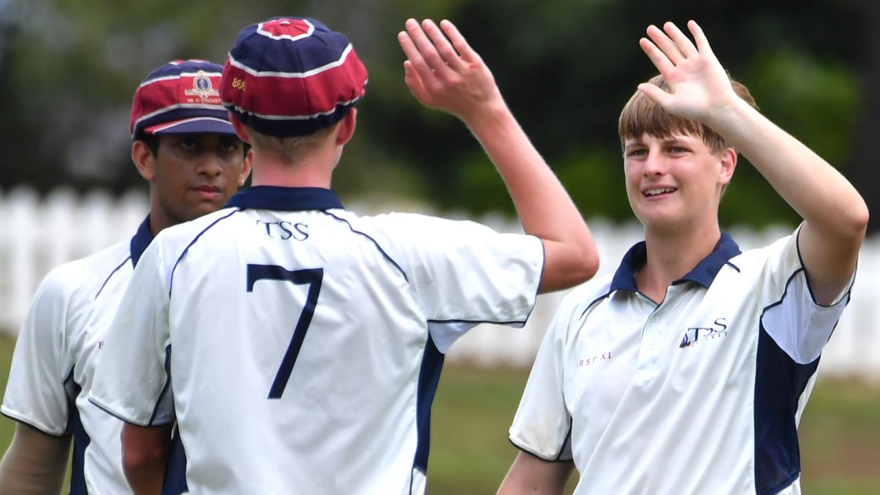 TSS bowler Cameron Sinfield celebrates a wicket


GPS First XI match between Nudgee College and TSS. 


Saturday February 3, 2024. Picture, John Gass