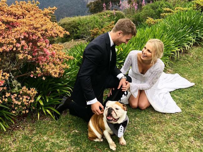 Their bulldog Nelson was also part of the celebration. Picture: Instagram/@charlottegoodlet