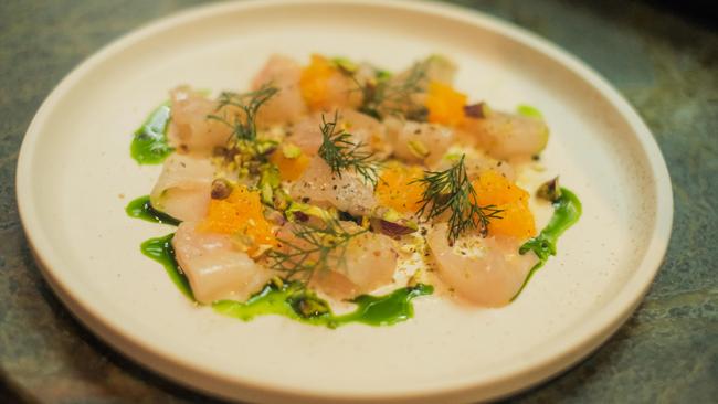 Cured kingfish with vongole dressing. Picture: Supplied