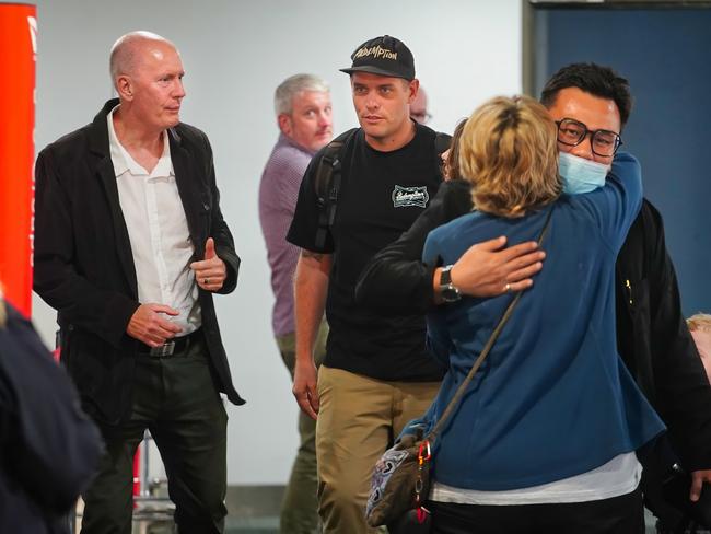 Matthew Norman and Si Yi Chen arrive in Melbourne after spending over 20 years at the infamous Kerobokan Prison in Bali on Friday. Picture: NewsWire/Luis Enrique Ascui