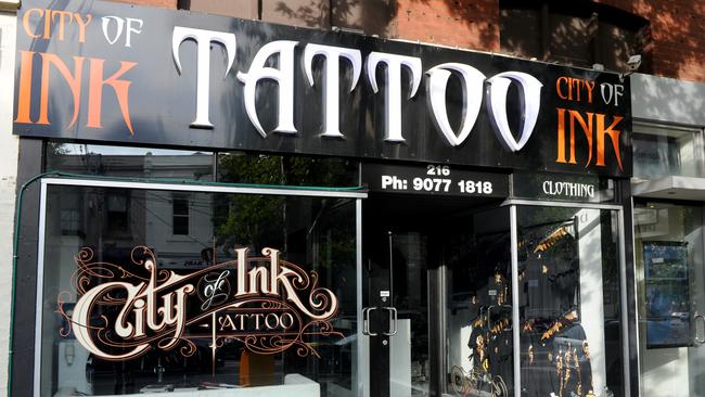 The City of Ink tattoo parlour at Clarendon St in South Melbourne. Picture: Andrew Henshaw