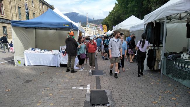 A mat used to cover a stinky drain in Salamanca Place to try and stop market customers noticing the stench. Picture: SUPPLIED 