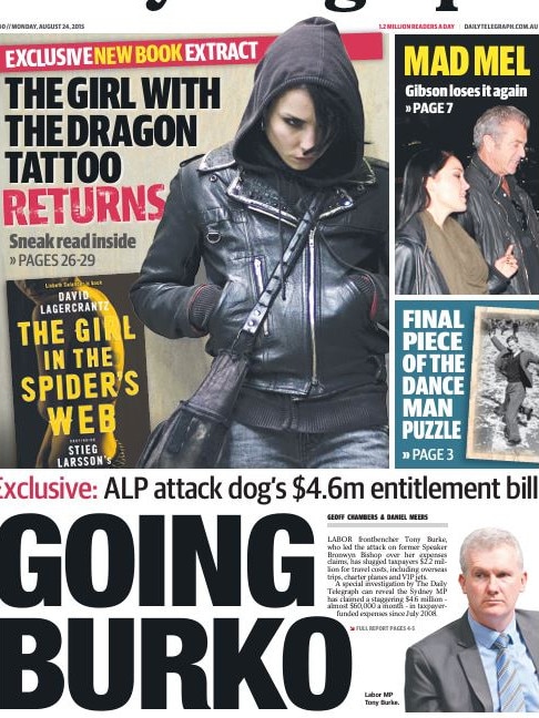 The Daily Telegraph front page, August 24, 2015