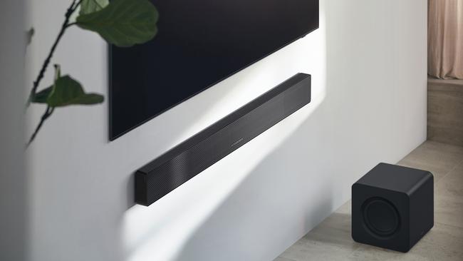 The new Q-series soundbar can be rotated 90 degrees to fit almost flush with a wall mounted TV, while the new subwoofer is less than half the size.