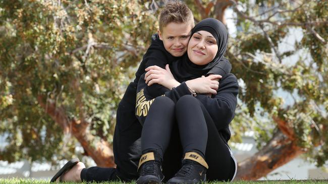 Malakay Moukyaber with her son Jibril El Jajie who is in remission after battling leukemia. Picture: David Swift.