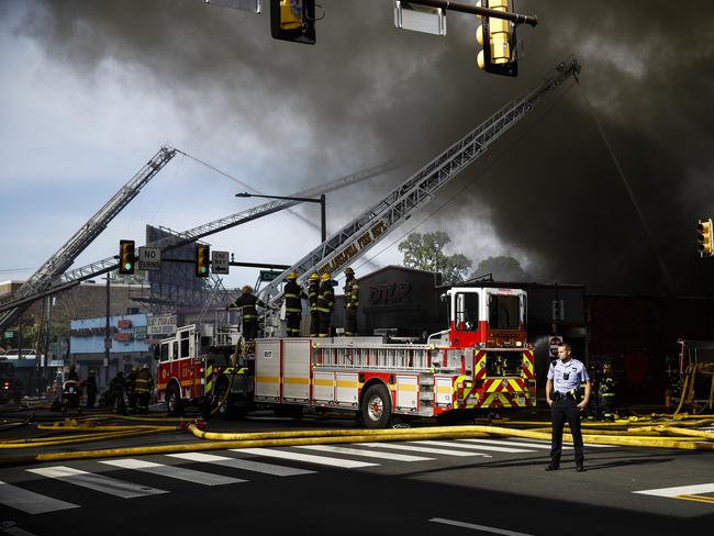 Firefighters battle a blaze in Philadelphia in the aftermath of protest and unrest. Picture: AP