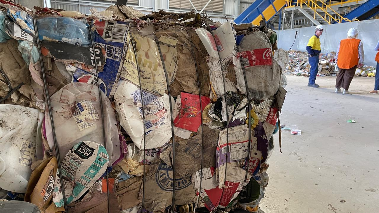 A test bale of processed recyclables at the MRF (pronounced, 'merf')