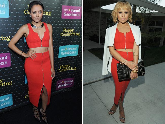 WHO WORE IT BETTER? Kat Graham and Zoe Kravitz in a T by Alexander Wang red ribbed two-piece. Picture: Getty and Splash