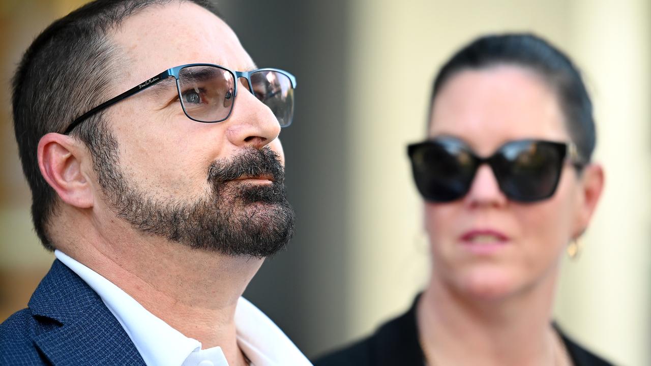 Michael and Kerri-Lyn Stewart outside court after their son’s killer was sentenced. Picture: NCA NewsWIRE / John Gass