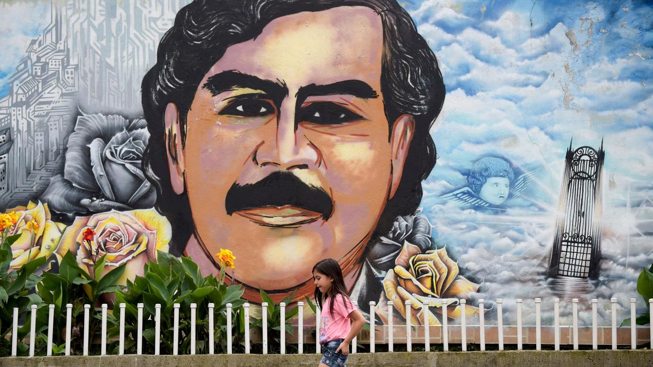 A mural of Pablo Escobar in his old neighbourhood of Medellín. Picture: Raul Arboleda / AFP