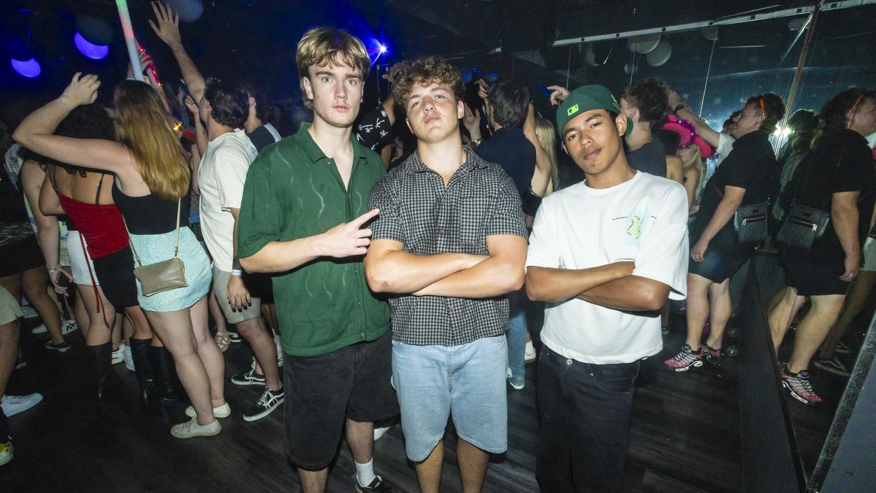 Angus Smyth, Lucas Bakker, Jaden Gui at Cocktails. Picture: Lucas Linck