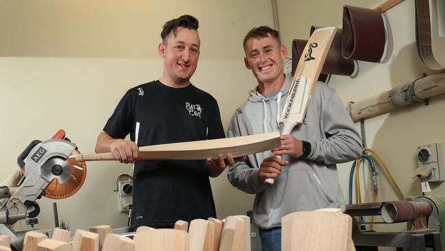 Marnus labuschange with Lachlan Dinger at the Kookaburra “bat cave”. Picture: David Crosling