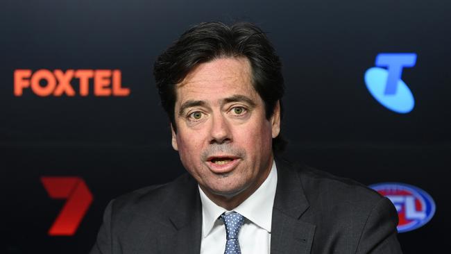 AFL CEO Gillon McLachlan speak to the media during an AFL media opportunity. Photo by Quinn Rooney/Getty Images