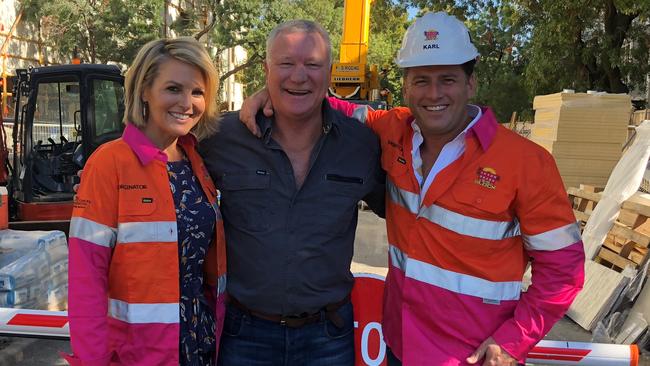 It’s time to rebuild. Georgie Gardner and Karl Stefanovic visit the Melbourne set of <i>The Block</i>, hosted by Scott Cam. Picture: Supplied.