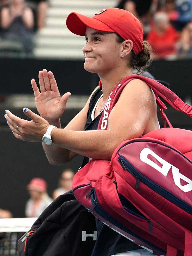 Barty thanks fans after her opening-round loss. Pic: AAP