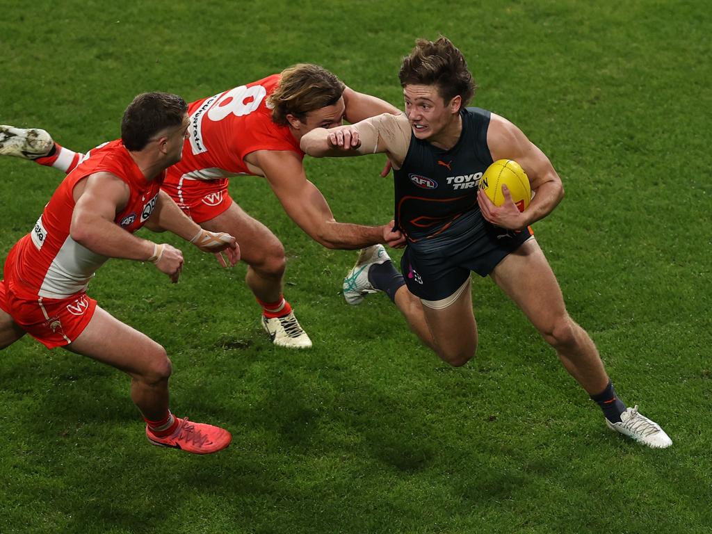 Despite a career-best game, Rowbottom was more focused on his defensive work. Picture: Jason McCawley/AFL Photos/via Getty Images