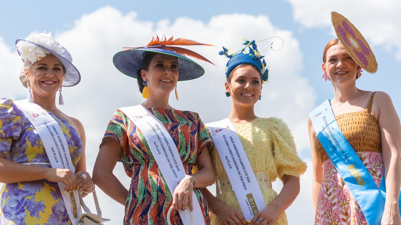 Fashions on the Field winners Kiri Marschall, Stefani Raines, Jaimee Bruggemann and Samantha Brannelly. Picture: Che Chorley