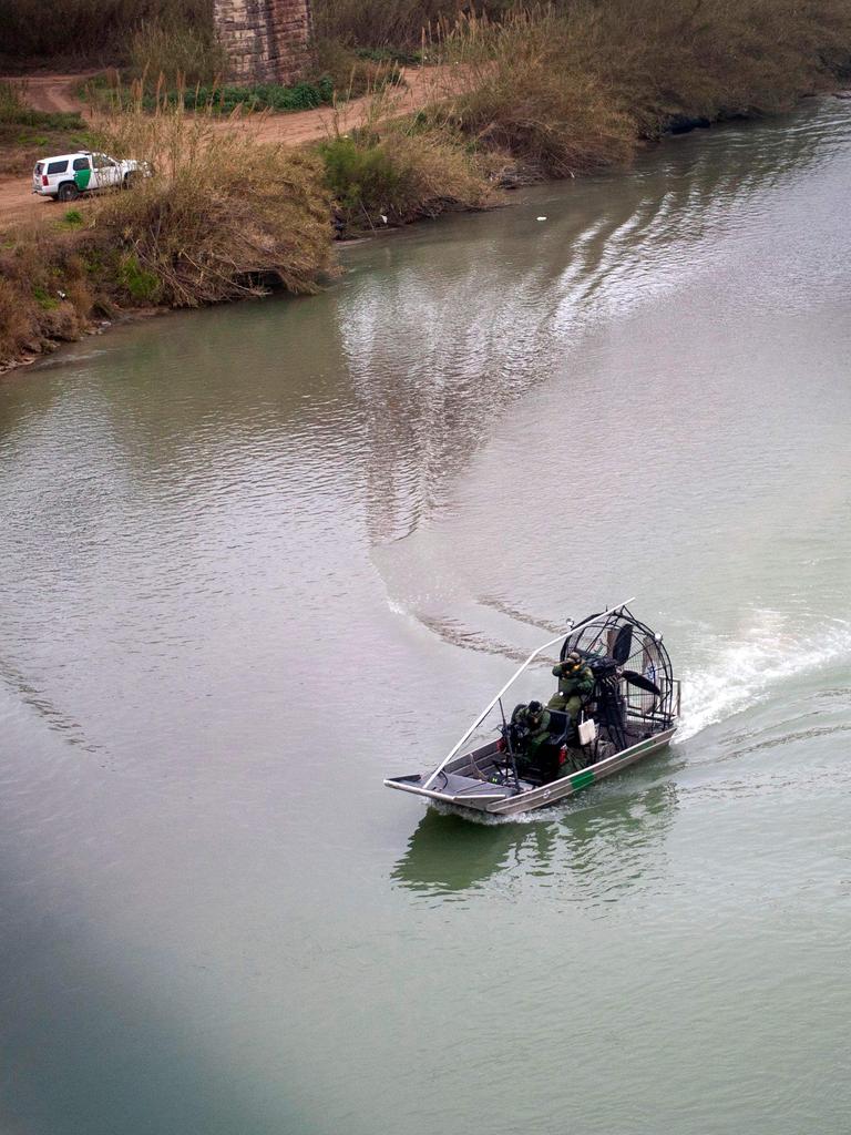 US Border Police guard the Rio Bravo in high-powered boats after reports of migrants swimming across the river. Picture: JCA via AFP