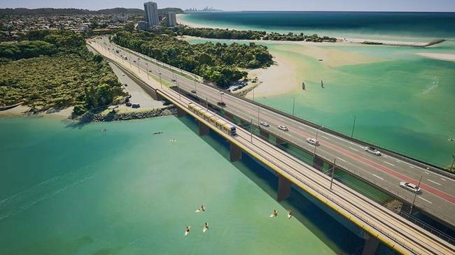 Graphic showing light rail Stage Four Gold Coast, and how the trams will cross the Currumbin Creek.