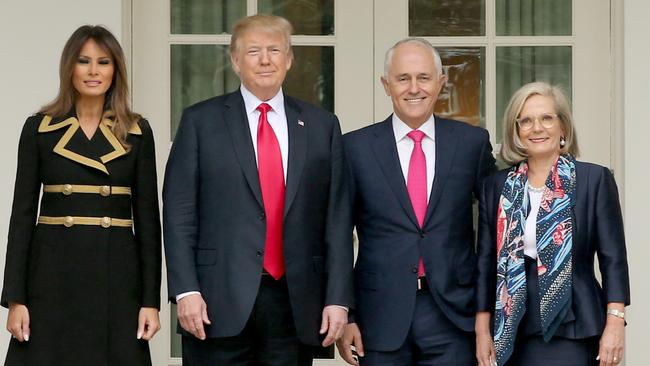 US President Donald Trump and his wife Melania host Australian Prime Minister Malcolm Turnbull and his wife Lucy at the White House. (Pic: Nathan Edwards)