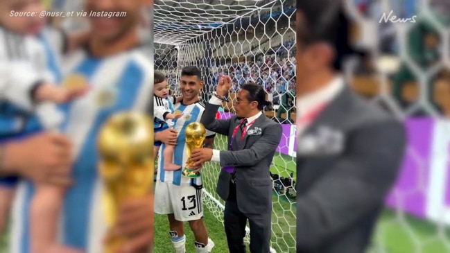 Salt Bae touching trophy in World Cup scenes
