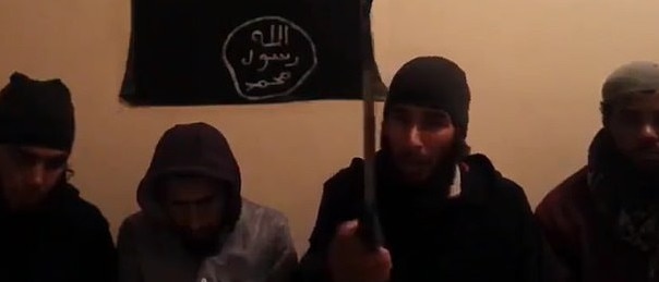 The four suspects as they appear in the ISIS inspired video filmed a week before the murders. Picture: Supplied