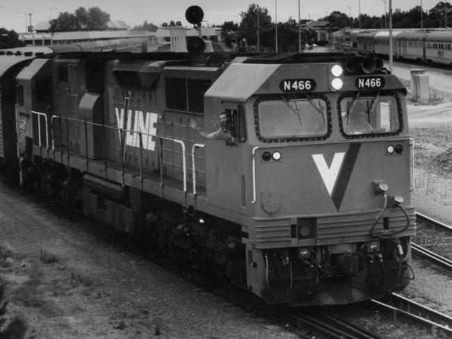 Overland Express train leaving the station, 1995.