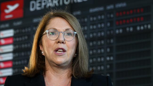 Catherine King speaks to the media during a press conference at Canberra Airport. Picture: AAP