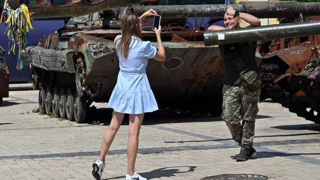 An exhibition of destroyed Russian military vehicles in Kyiv. Picture: AFP