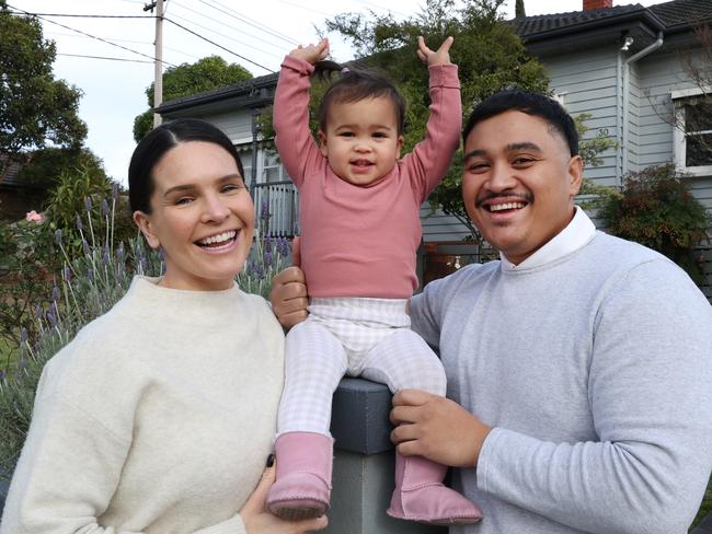 Pascal Butler, his partner Georgia and their 21mth old daughter Mimi. Pascals father helped them to buy the home. Weekend news story on people getting help from family to buy a property.                      Picture: David Caird