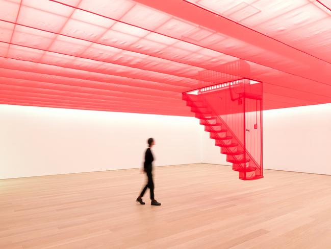 ESCAPE. CULTURE VULTURE. Do Ho Suh Exhibition, Museum of Contemporary Art. Picture: MCA, Do Ho Suh, Staircase III, 2010, installation view,Museum Voorlinden, Wassenaar, 2019, polyesterfabric, stainless steel, Tate: Purchased with fundsprovided by the Asia Pacific AcquisitionsCommittee 2011, image courtesy the artist,Museum Voorlinden, Wassenaar, LehmannMaupin Gallery, New York, Hong Kong, Seouland London, and Victoria Miro, London andVenice, © the artist, photograph: Antoine vanKaam