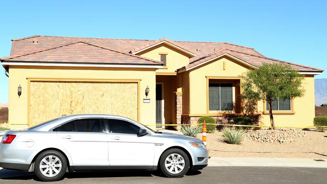 A police car parked in front of the house in the Sun City Mesquite community where Las Vegas gunman Stephen Paddock lived with his Australian girlfriend.