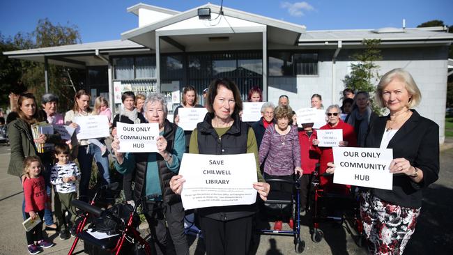 Lynne Dowling, centre, along with 'Save Chilwell Library" members are petitioning against the proposed closure of Chilwell library in 2017. Picture: Peter Ristevski