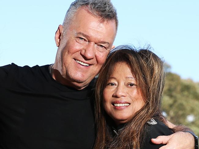 SUNAY TELEGRAPH - EMBARGOED UNTIL OCTOBER 22ND - Pictured is Jimmy Barnes with his daughter Mahalia and Wife Jane in Mossvale today. Picture: Tim Hunter.