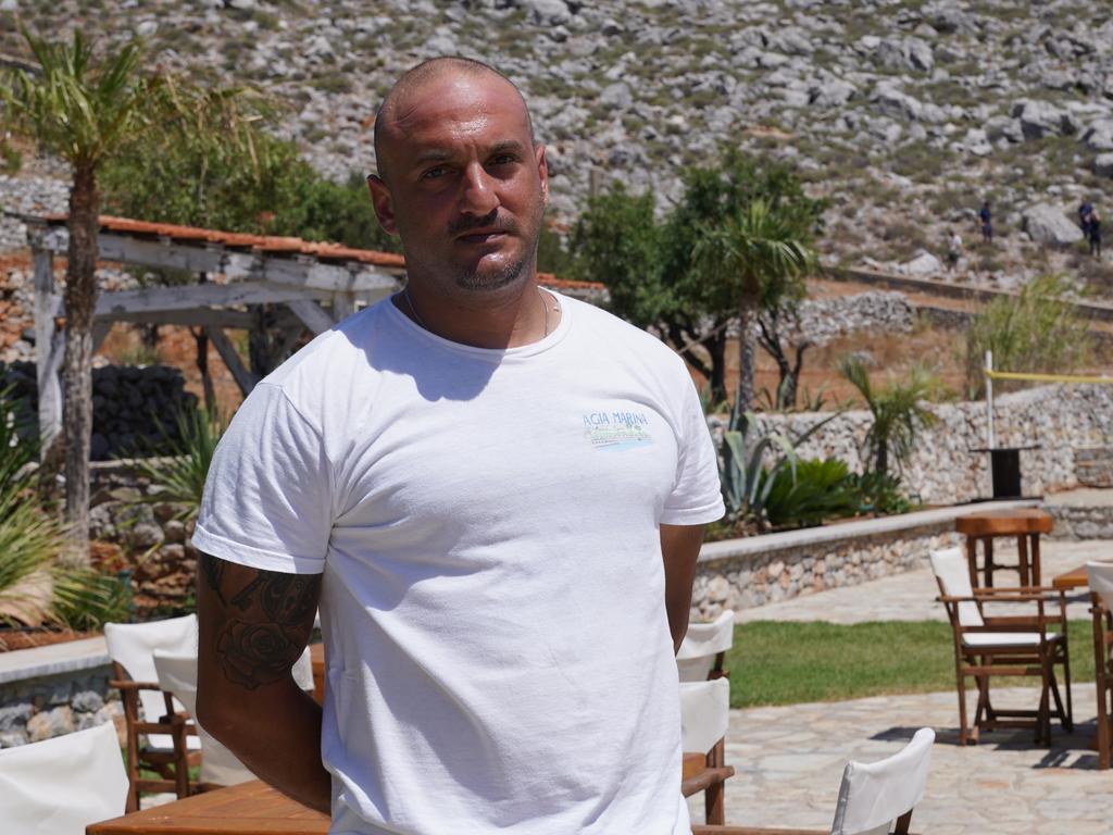 Agia Marina bar manager Ilias Tsavaris, 38, in Symi, Greece. Picture: PA Images via Getty Images