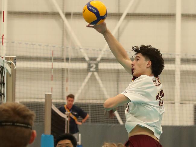 Australian Volleyball Schools Cup at the Gold Coast Sports & Leisure Centre. Year 11 boys, Hale v St Peters Lutheran. St Peters player Kye Van Beest. Picture Glenn Hampson