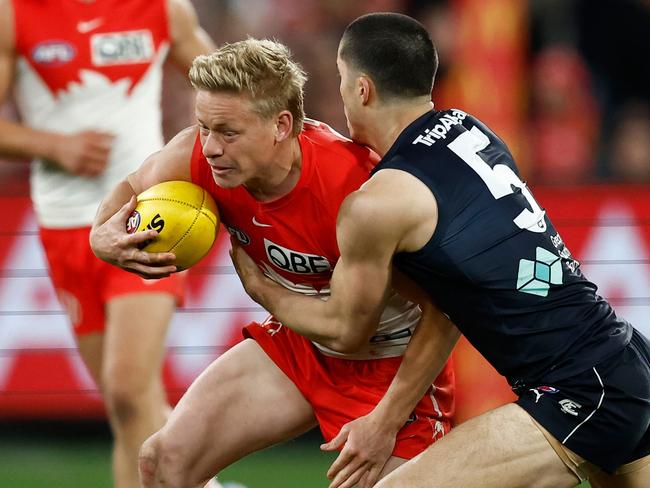 An earlier start to the season has Isaac Heeney excited for a massive 2024 at the Sydney Swans. Picture: Michael Willson/AFL Photos via Getty Images