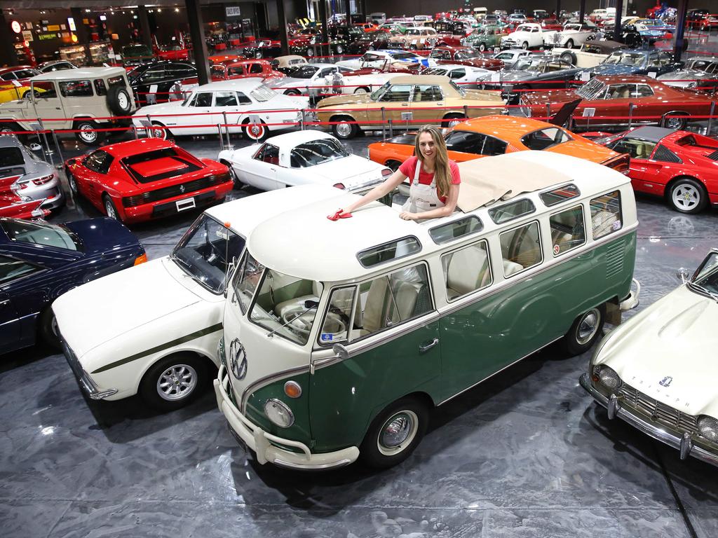 Marketing Assistant Nicola Leggat at Gosford Classic Car Museum in preparation for upcoming car auction on Saturday 28th October.Nicola is pictured with 1966 VW Kombi 21 Window Samba. Picture: AAP