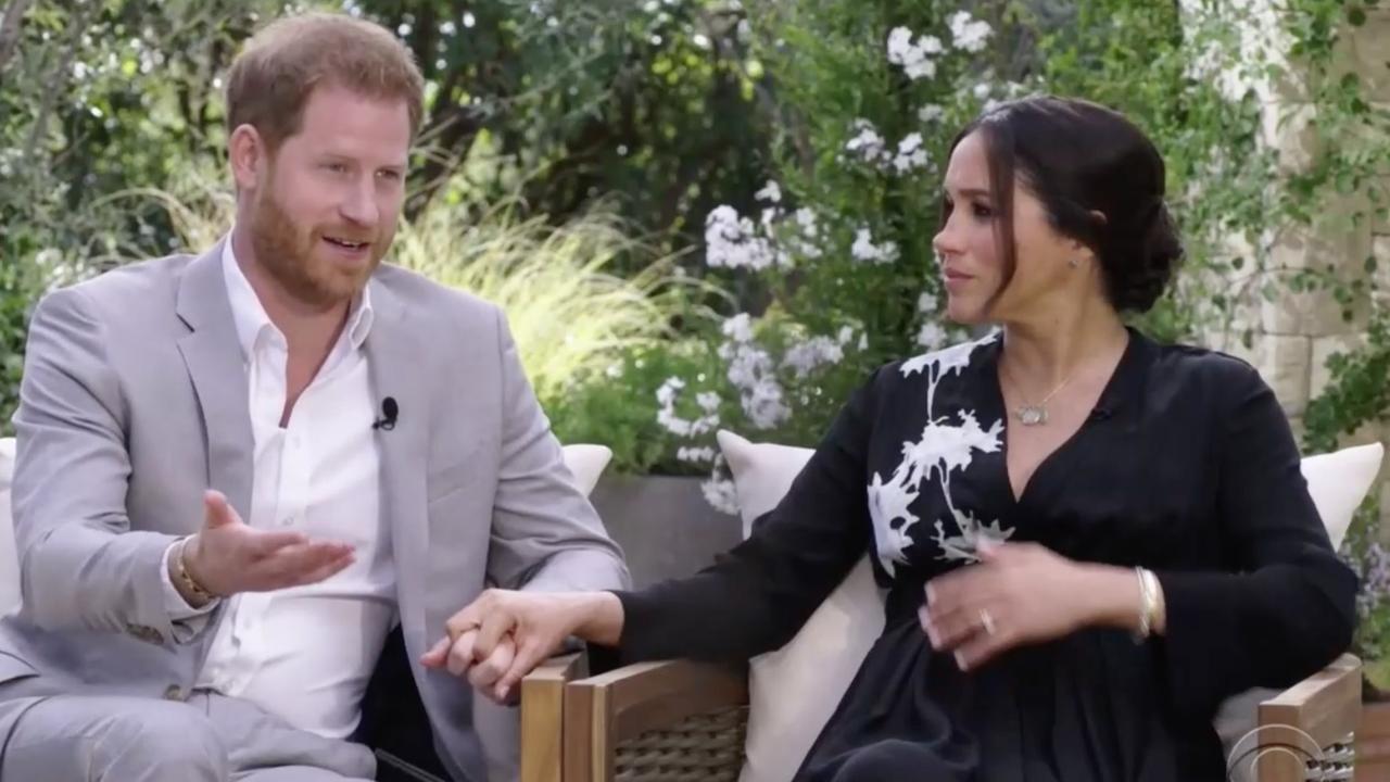 The explosive Harry and Meghan interview with Oprah Winfrey was just six weeks before Prince Philip’s death. Picture: CBS