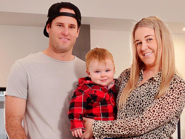 Mum Courtney Shaw, 34, and her husband David Shaw, 35, with son Kaiden, 11 months, recently refinanced their home loan to save money to get $4000 cash back on their loan. Story is on the benefits of refinancing.Picture : Nicki Connolly