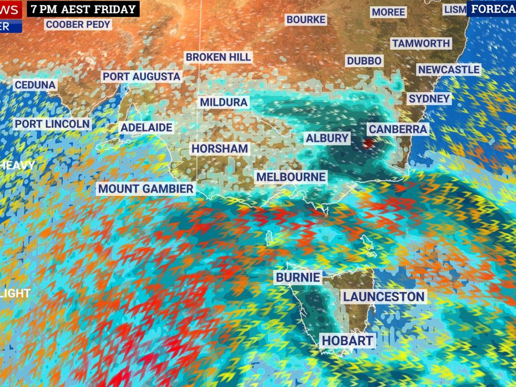 Three cold fronts in quick succession will bring heavy rain and winds to SE Australia. Picture: Sky News Weather