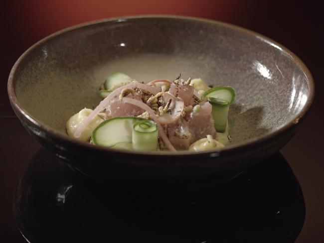 Tim and Kyle’s mouth-watering entree of Tuna ceviche with puffed wild rice, avocado puree and wasabi mayonnaise. Picture: Channel Seven