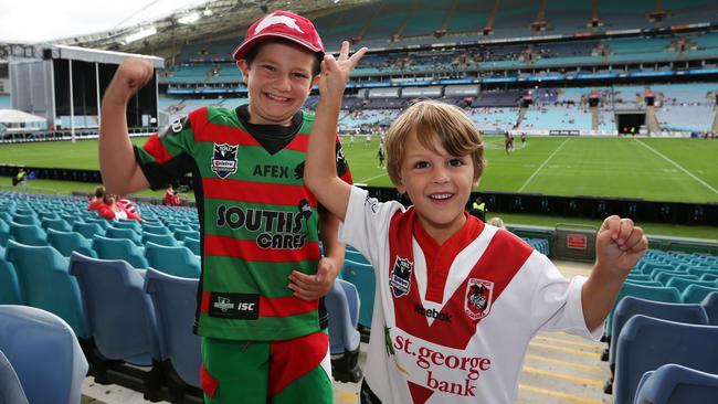 St George fan Noah Fien (right) in 2013.