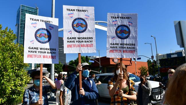 Trans employees and allies at Netflix walkout in protest of the Dave Chappelle. Picture: AFP