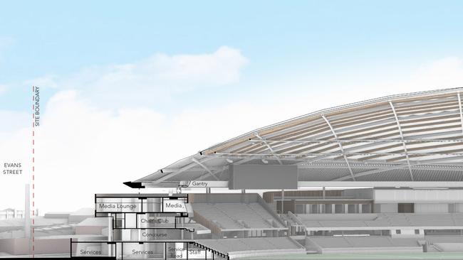 Section through southern stand and Evans Street.
