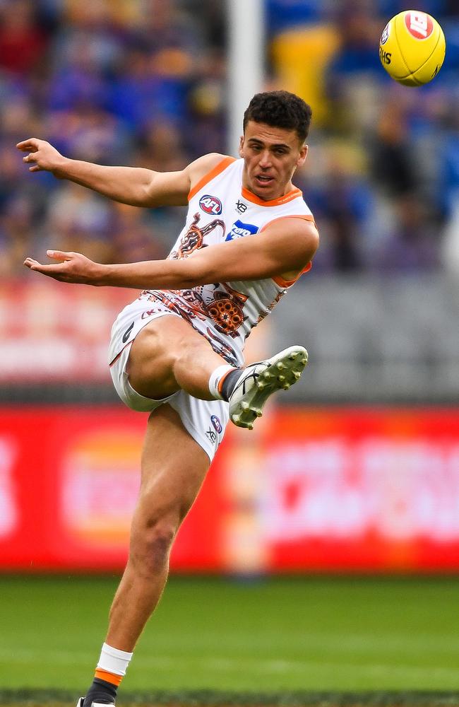 Jake Riccardi has kicked six goals from his first two AFL games. Picture: Daniel Carson/AFL Photos via Getty Images