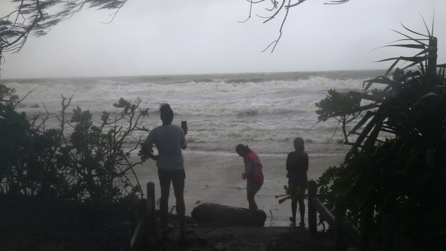 Blustery conditions at Four Mile Beach as Cyclone Jasper sits offshore. Picture: Peter Carruthers