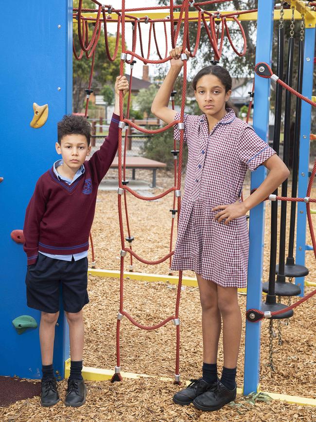 The pair say the park needs bigger and taller play equipment. Picture: Ellen Smith