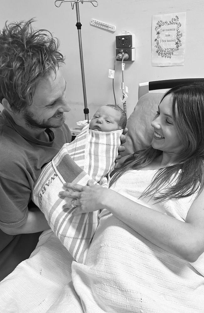 St Kilda's Jimmy Webster and wife Richael welcomed baby Angus. Picture: Supplied