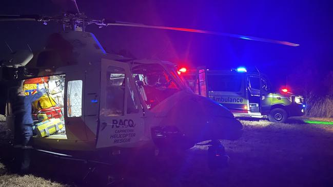 RACQ CapRescue was tasked to a rural property at Ogmore, north of Rockhampton, on Saturday night for a man in his 60s that had fallen from a horse.Picture: RACQ CapRescue